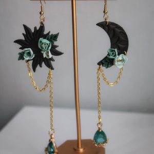 Black Sun and Moon with Teal Florals