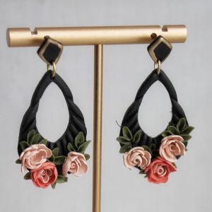 Coral Floral Teardrop Earrings