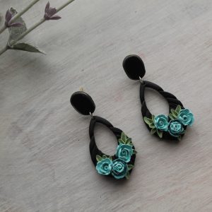 Teardrop Earrings with Blue Flowers