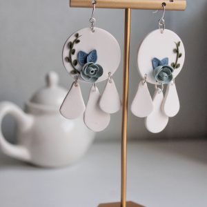 Blue Floral Teardrop Earrings
