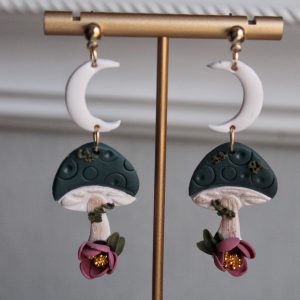 Moon and Mushroom Earrings