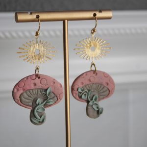 Short Sun Mushroom Dangle Earrings