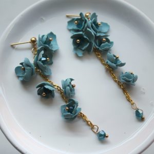 Teal Floral Dangle Earrings