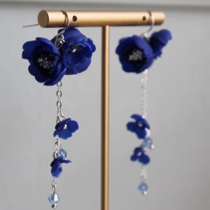 Royal Blue Floral Dangle Earrings