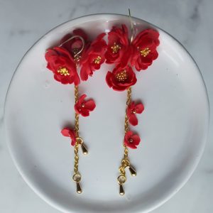 Red Floral Dangle Earrings